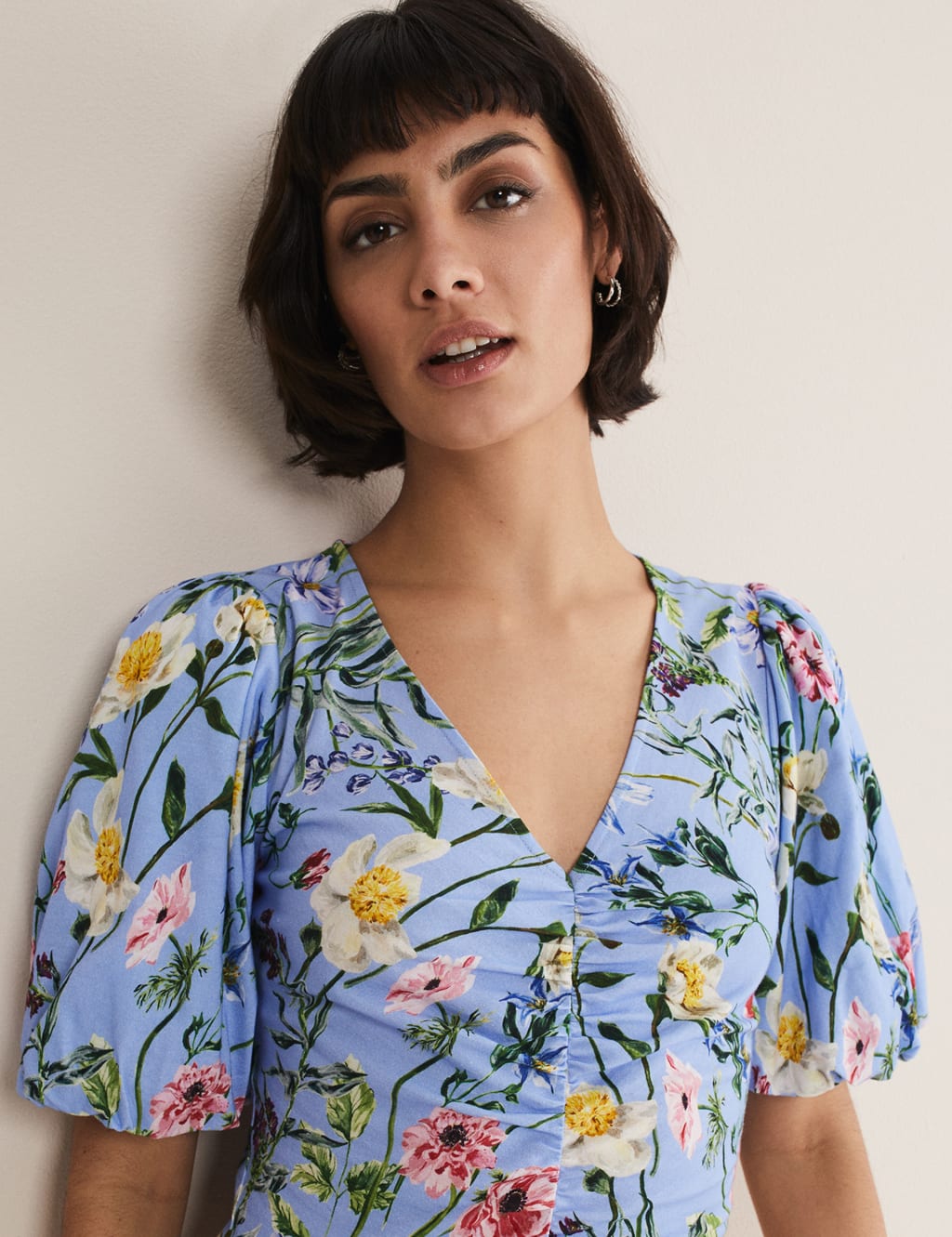 Cotton Modal Blend Floral Puff Sleeve Top image 6
