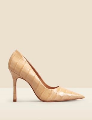Sosandar Womens Leather Croc Stiletto Heel Court Shoes - 5 - Nude, Nude