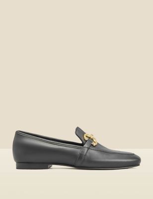 Sosandar Womens Leather Ring Detail Loafers - 3 - Black, Black