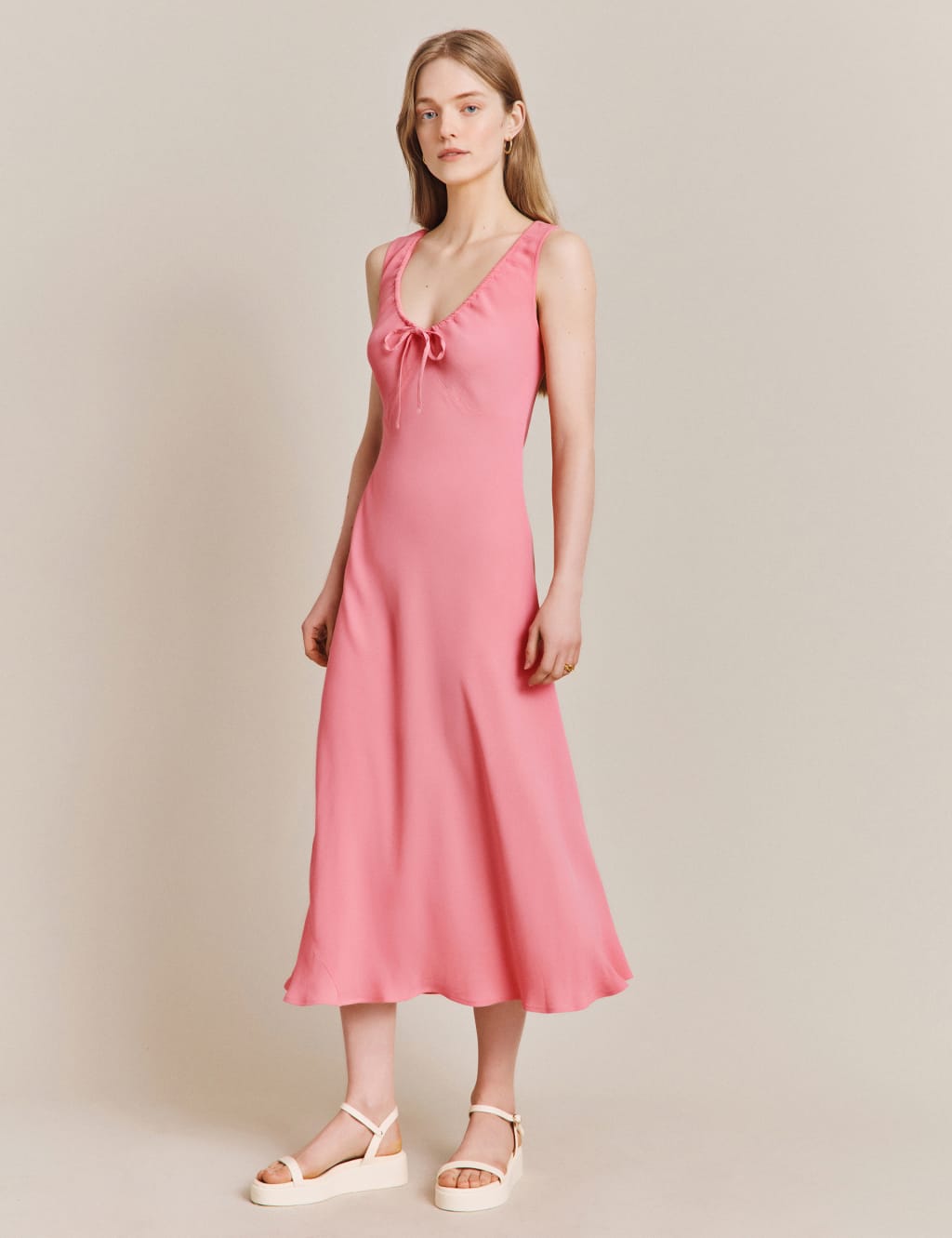 Crepe Tie Detail Midi Slip Dress image 1