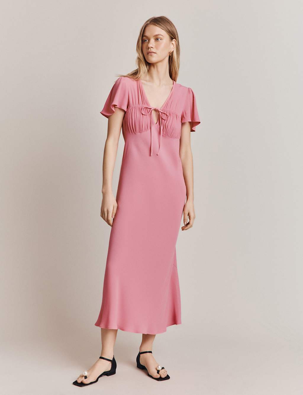 V-Neck Tie Detail Midaxi Tea Dress image 3