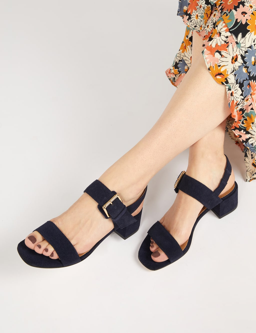 Suede Ankle Strap Block Heel Sandals