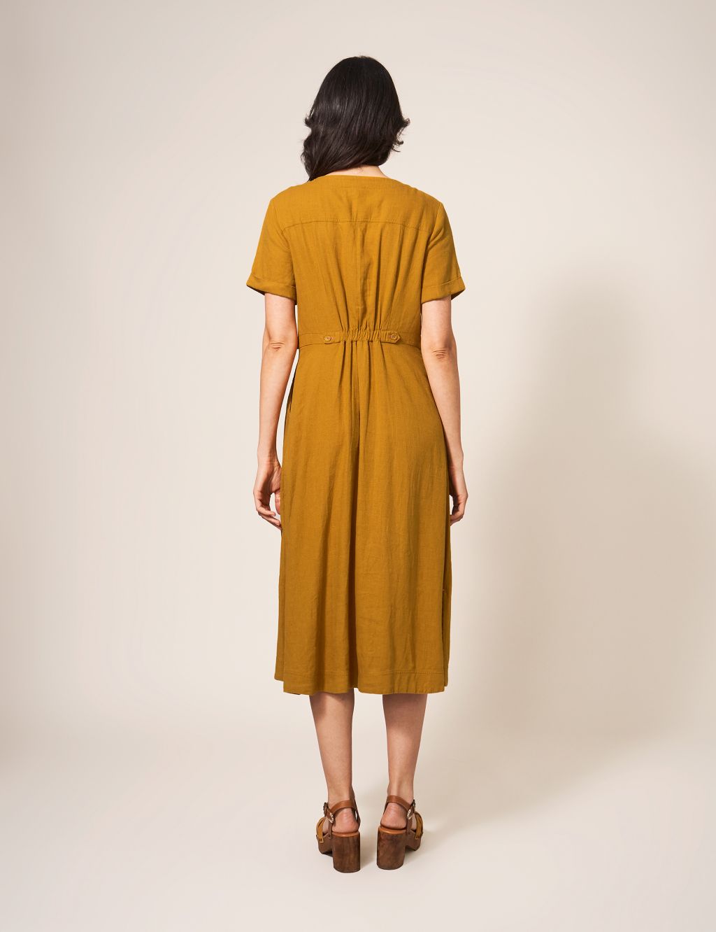V-Neck Midi Tea Dress with Linen image 2