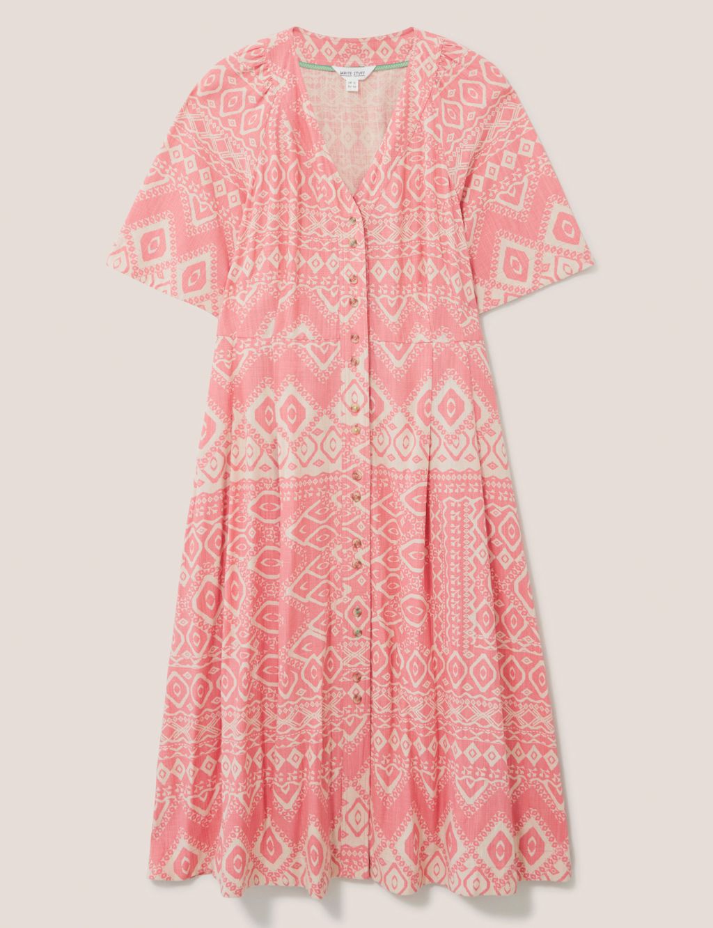 Printed V-Neck Midi Waisted Dress with Linen image 2