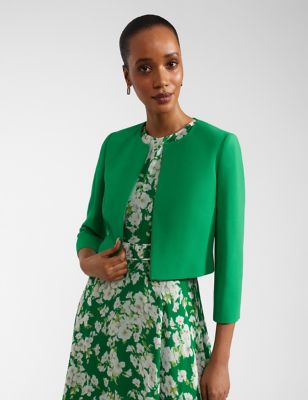 Hobbs Womens Crepe Collarless Short Jacket - 16 - Green, Green