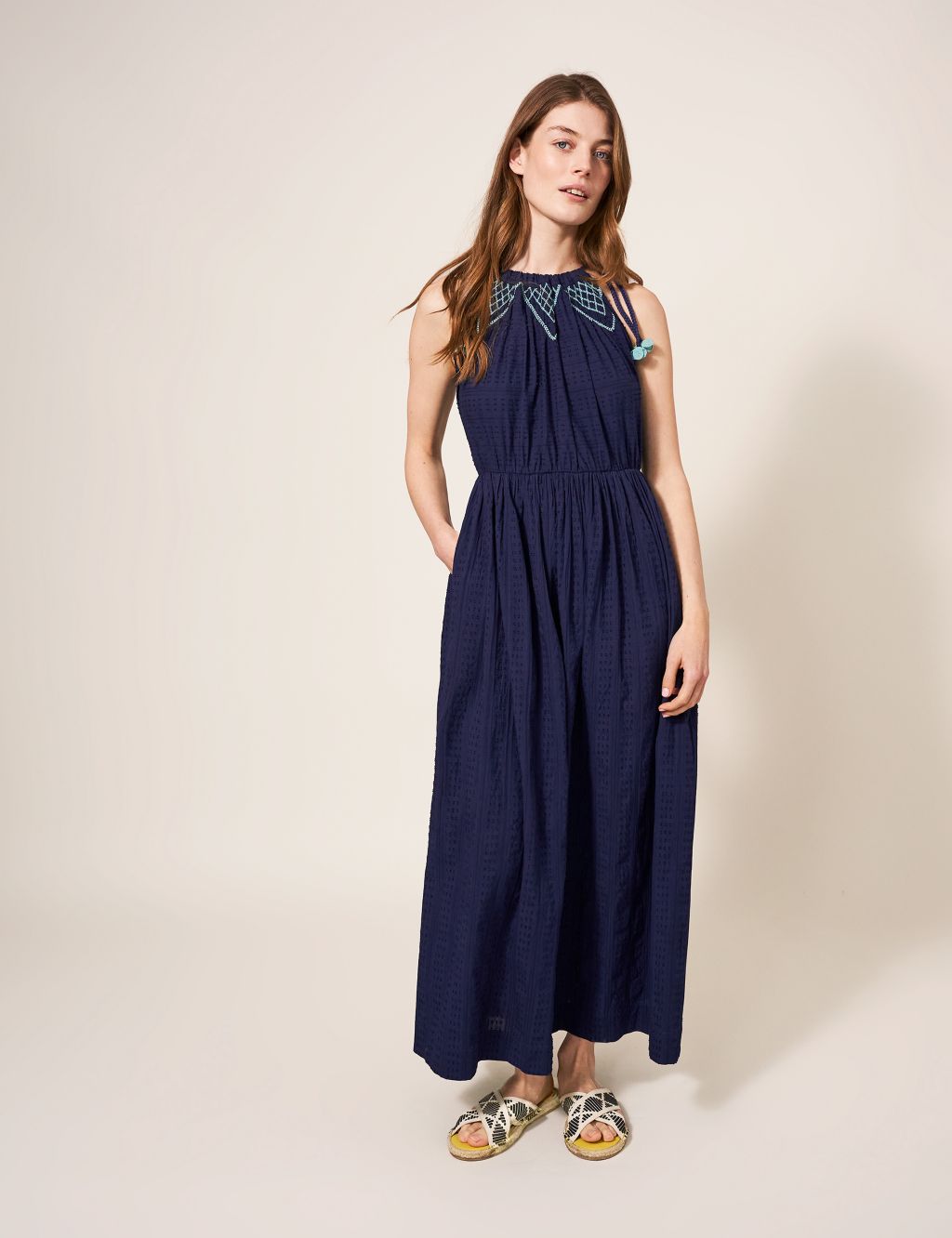 Pure Cotton Embroidered Maxi Waisted Dress image 1