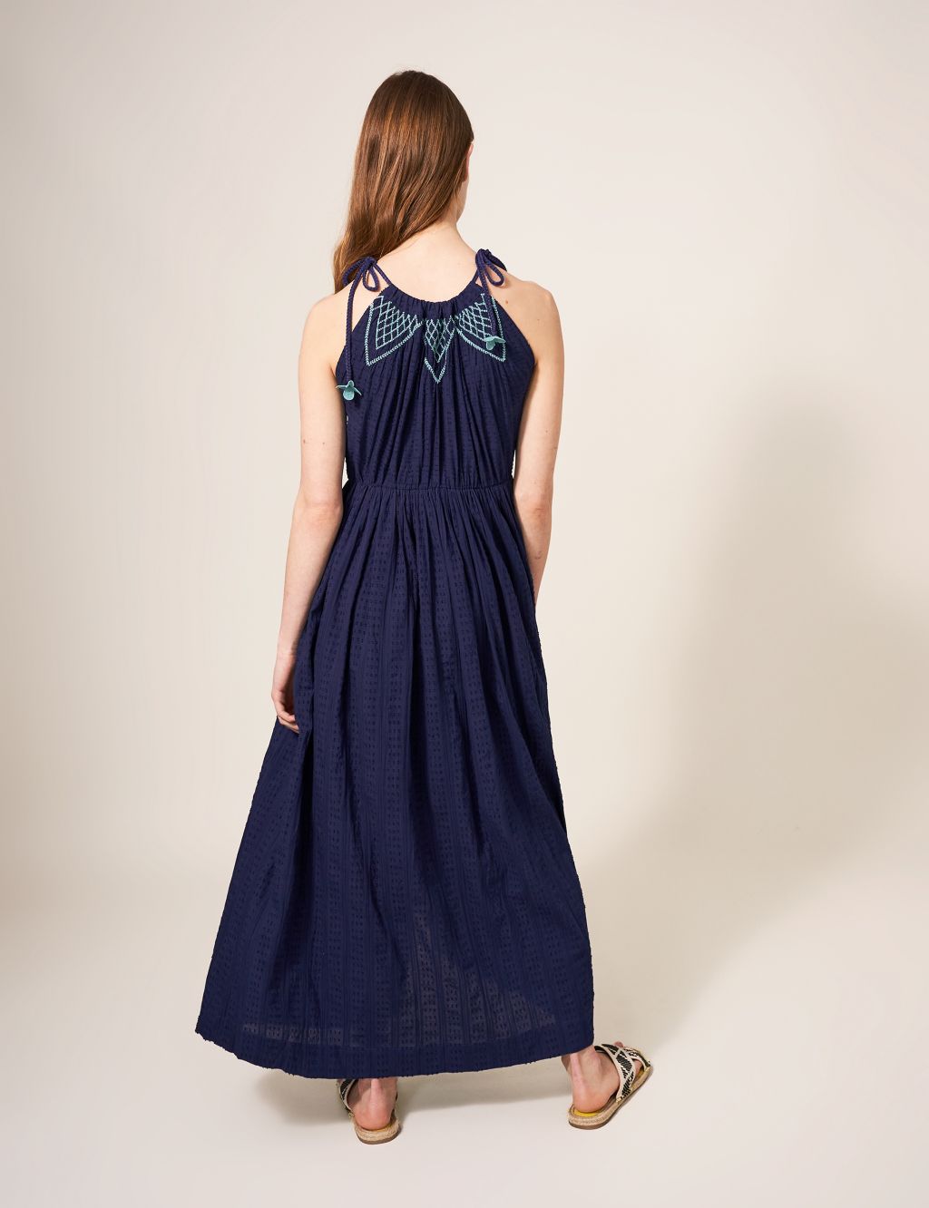 Pure Cotton Embroidered Maxi Waisted Dress image 2