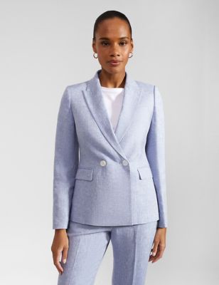 Hobbs Womens Pure Linen Double Breasted Blazer - 8 - Blue, Blue