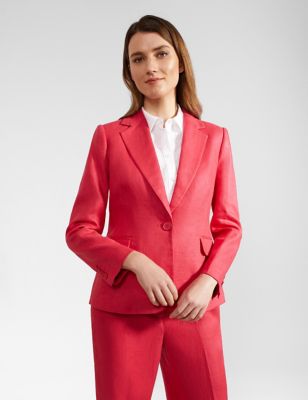 Hobbs Womens Pure Linen Single Breasted Blazer - 14 - Pink, Pink