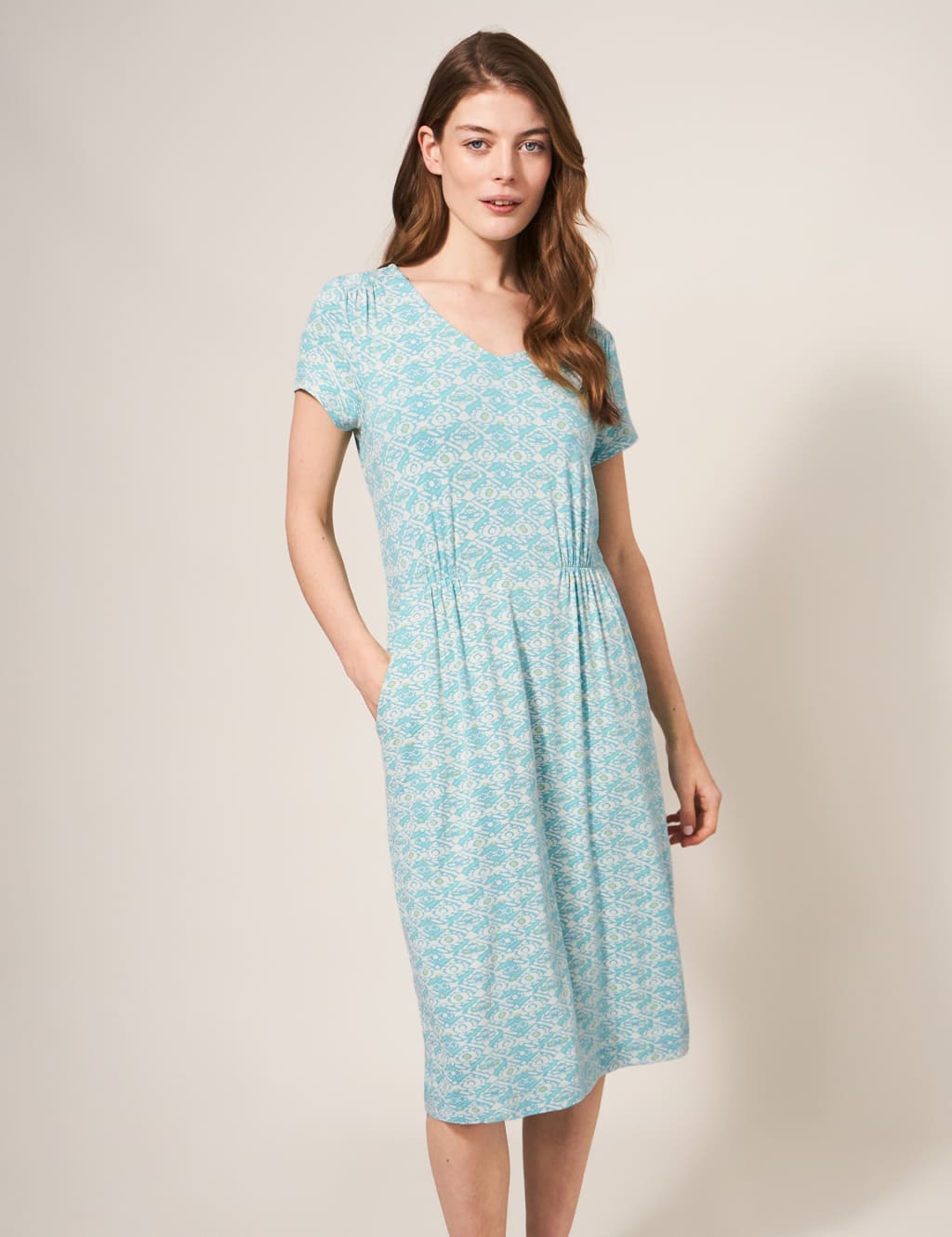 Jersey Printed V-Neck Knee Length Tea Dress image 1