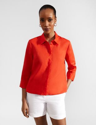 Hobbs Womens Pure Linen Collared Shirt - 18, Red,White,Blue