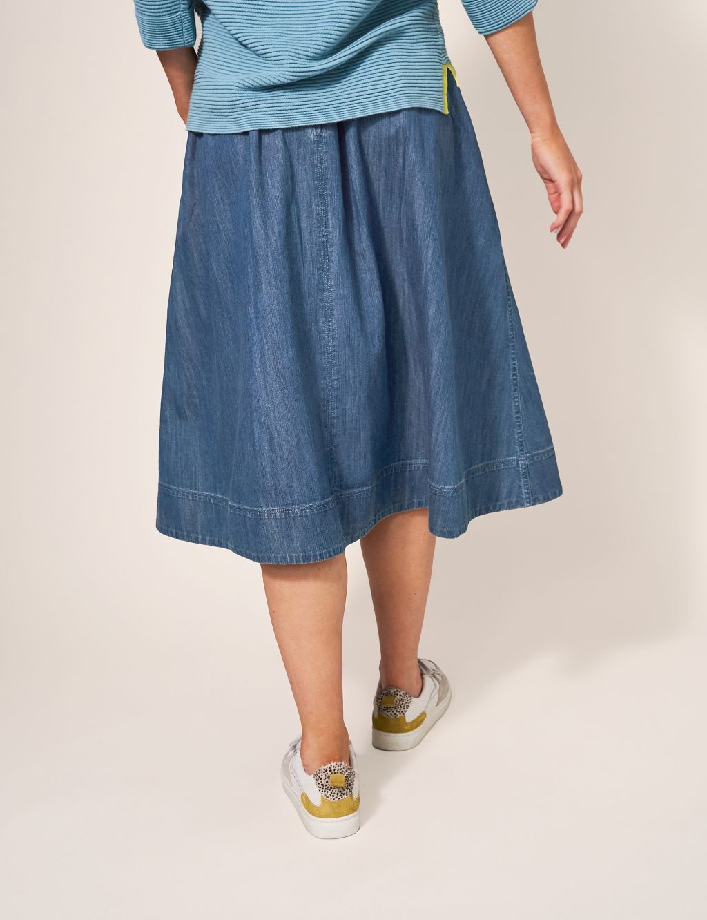 Denim Pleat Front Midi Skirt image 3