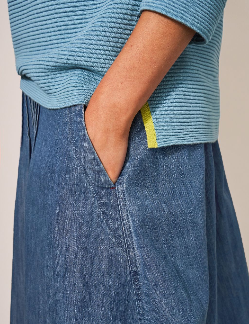 Denim Pleat Front Midi Skirt image 4