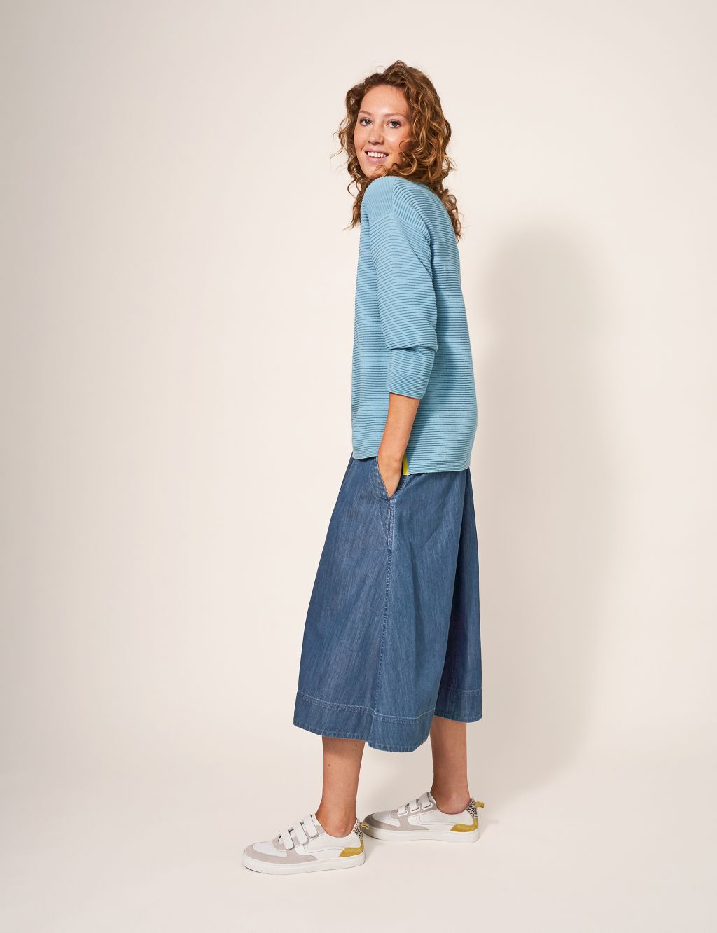 Denim Pleat Front Midi Skirt image 5