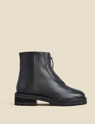 Sosandar Womens Leather Chunky Block Heel Ankle Boots - 8 - Black, Black
