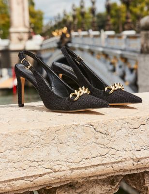 Sosandar Womens Sparkle Chain Detail Slingback Court Shoes - 5 - Black, Black