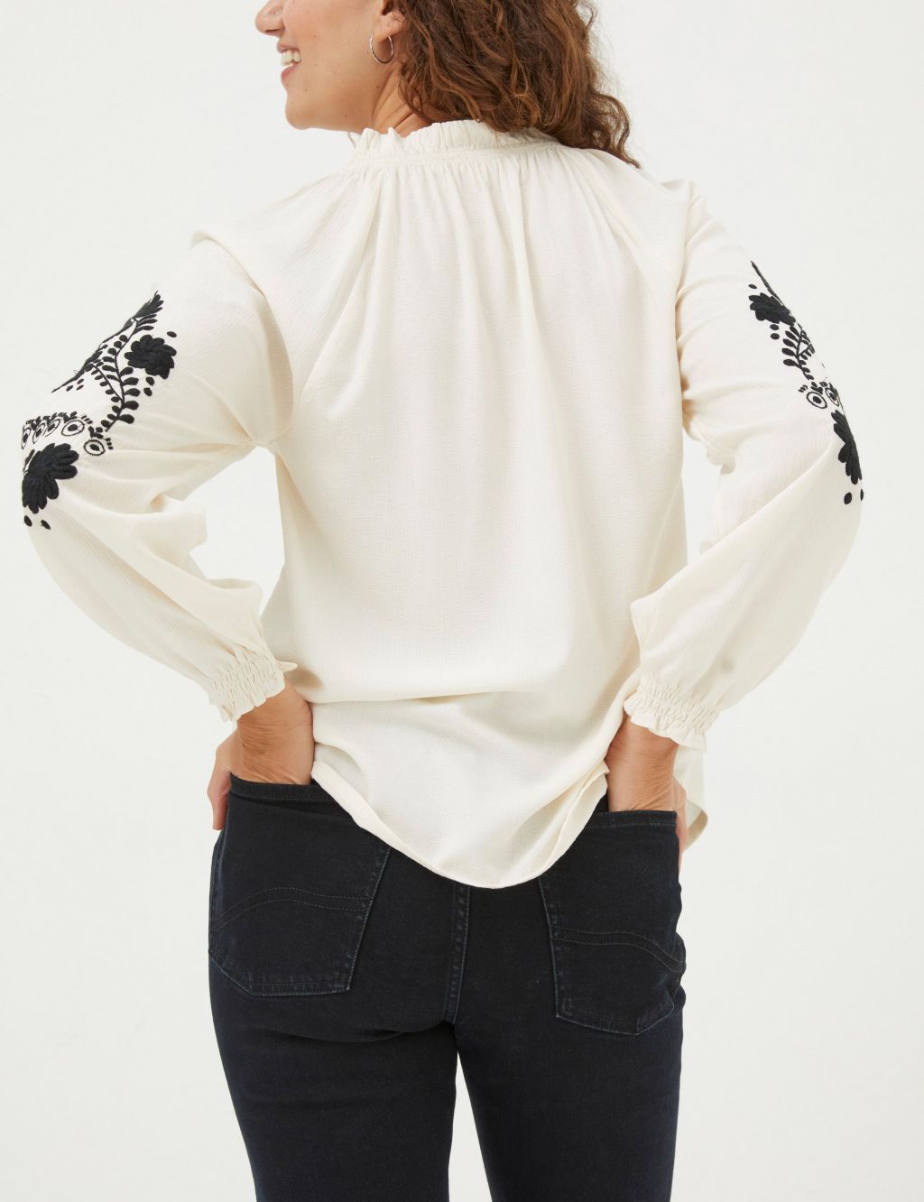 Floral Embroidered Notch Neck Blouse image 3