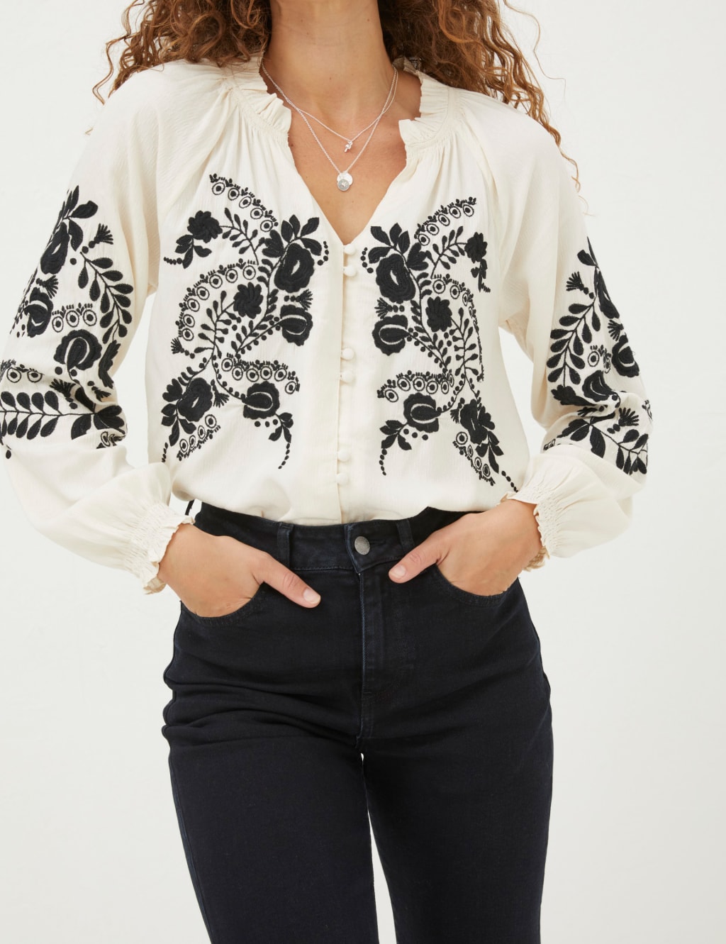 Floral Embroidered Notch Neck Blouse image 4