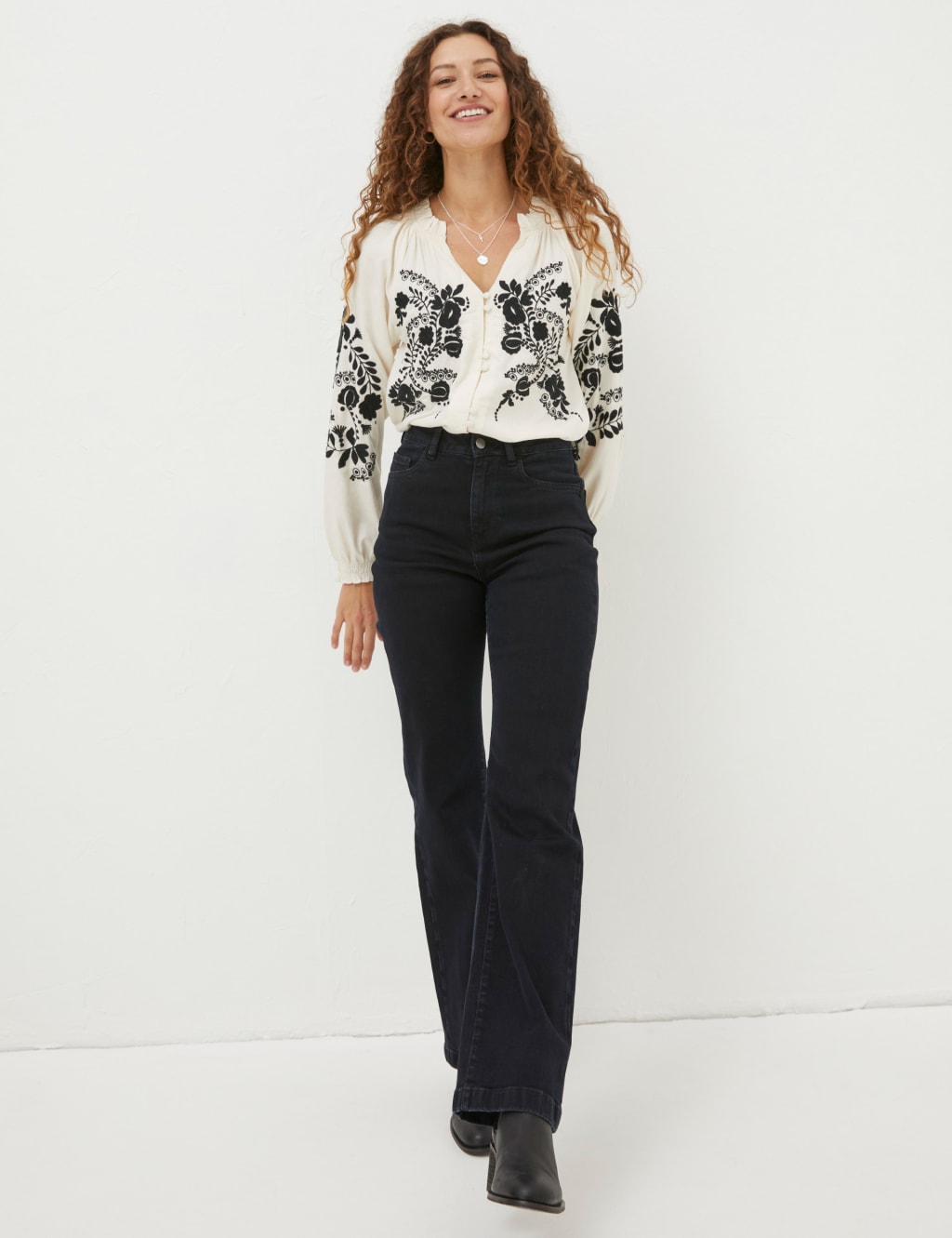 Floral Embroidered Notch Neck Blouse image 8