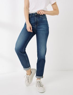 Fatface Womens Distressed Straight Leg Jeans - 10REG - Med Blue Denim, Med Blue Denim