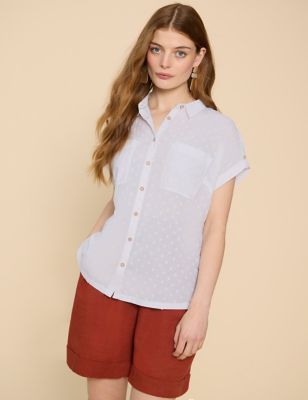 White Stuff Womens Organic Cotton Printed Collared Shirt - 8 - White Mix, White Mix