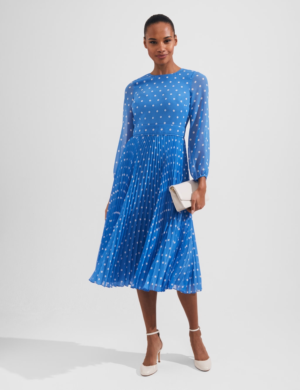 Polka Dot Pleated Midi Swing Dress image 5