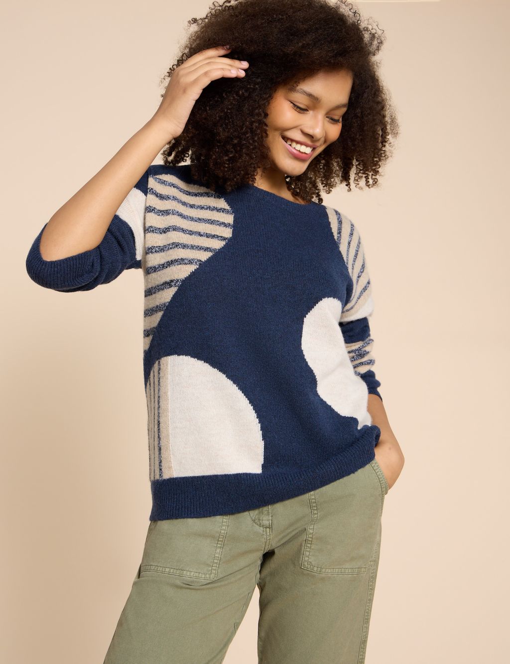 Wool Rich Patterned Crew Neck Jumper