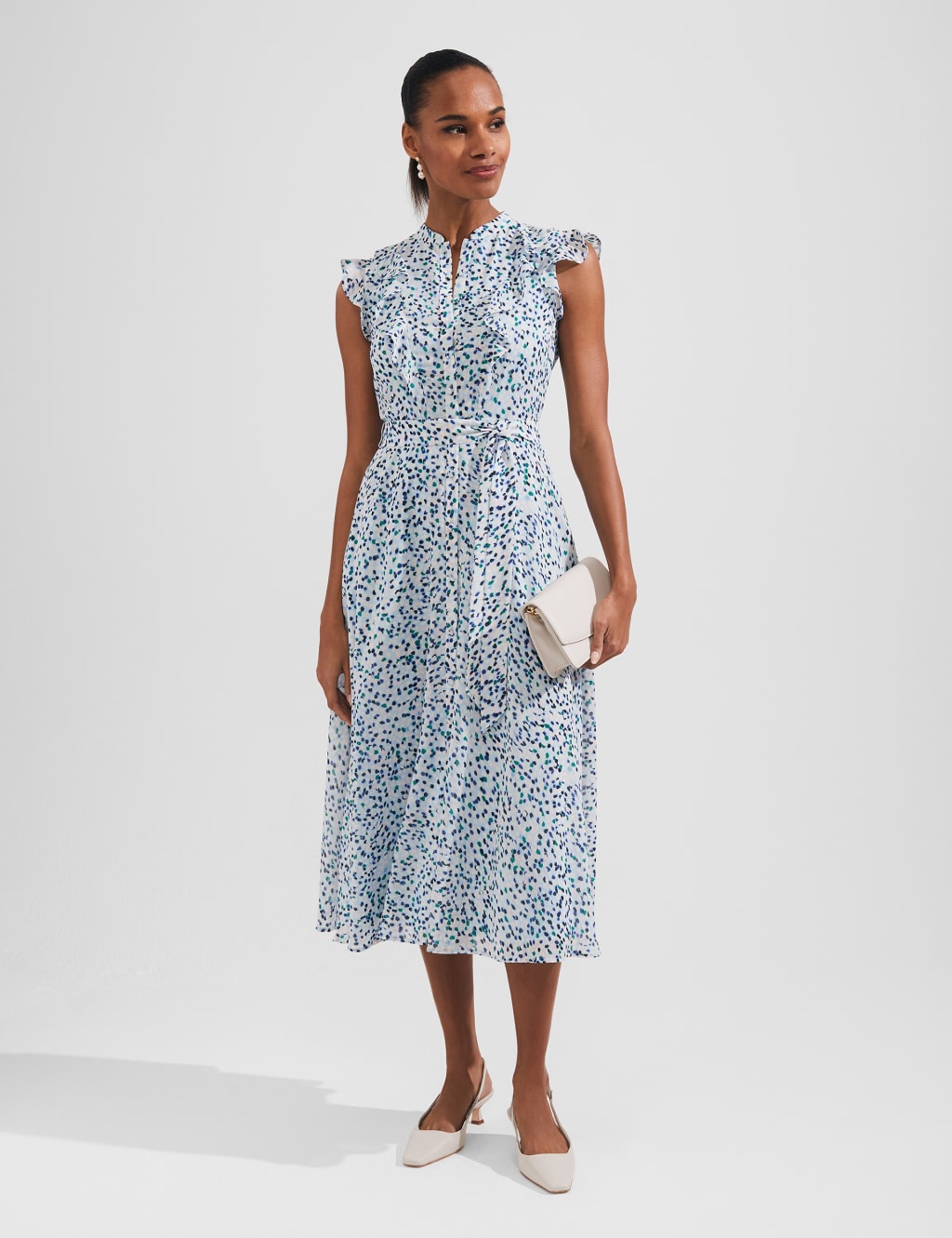 Printed Tie Waist Midi Swing Dress image 6