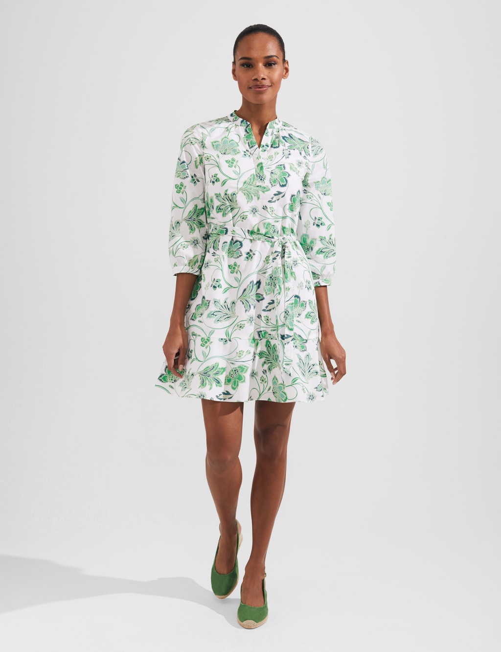 Pure Cotton Floral V-Neck Mini Swing Dress image 1