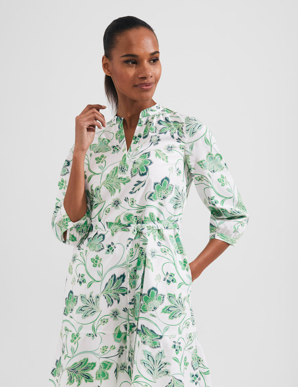 Pure Cotton Floral V-Neck Mini Swing Dress image 2