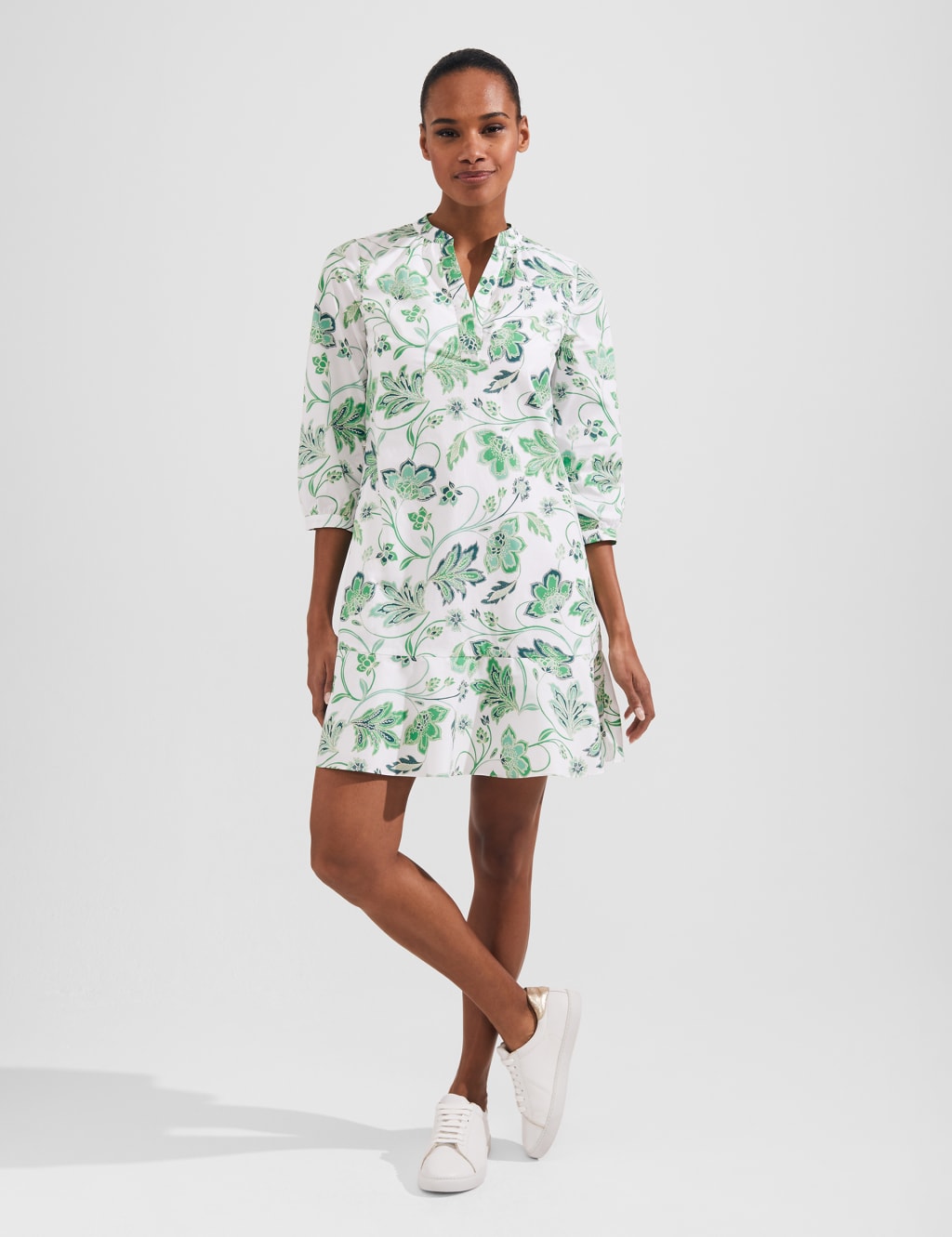 Pure Cotton Floral V-Neck Mini Swing Dress image 4