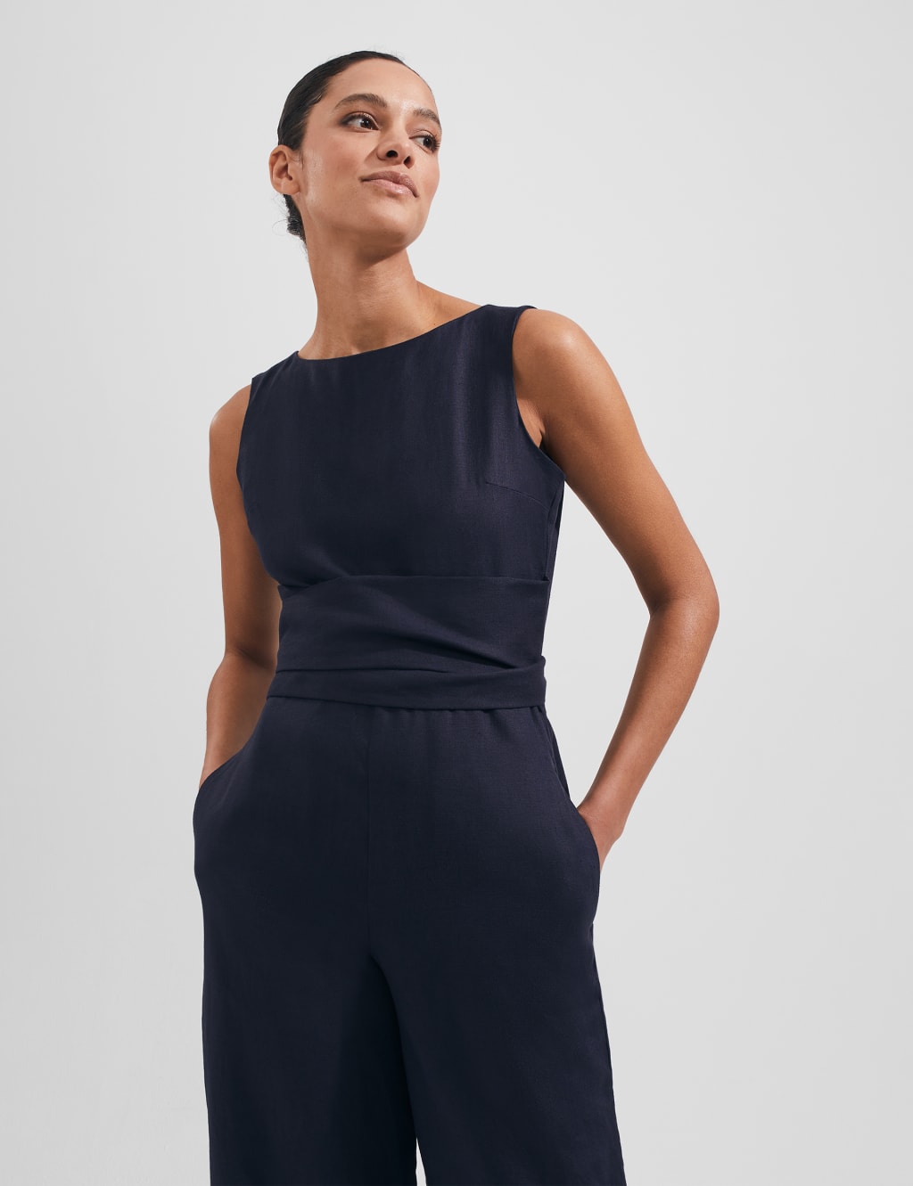 Pure Linen Tie Detail Cropped Jumpsuit image 2