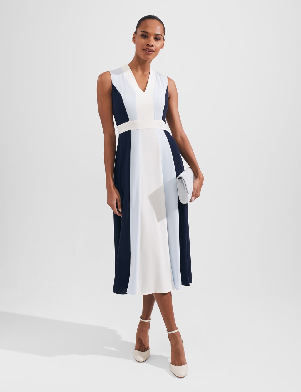 Colour Block V-Neck Midi Skater Dress image 5