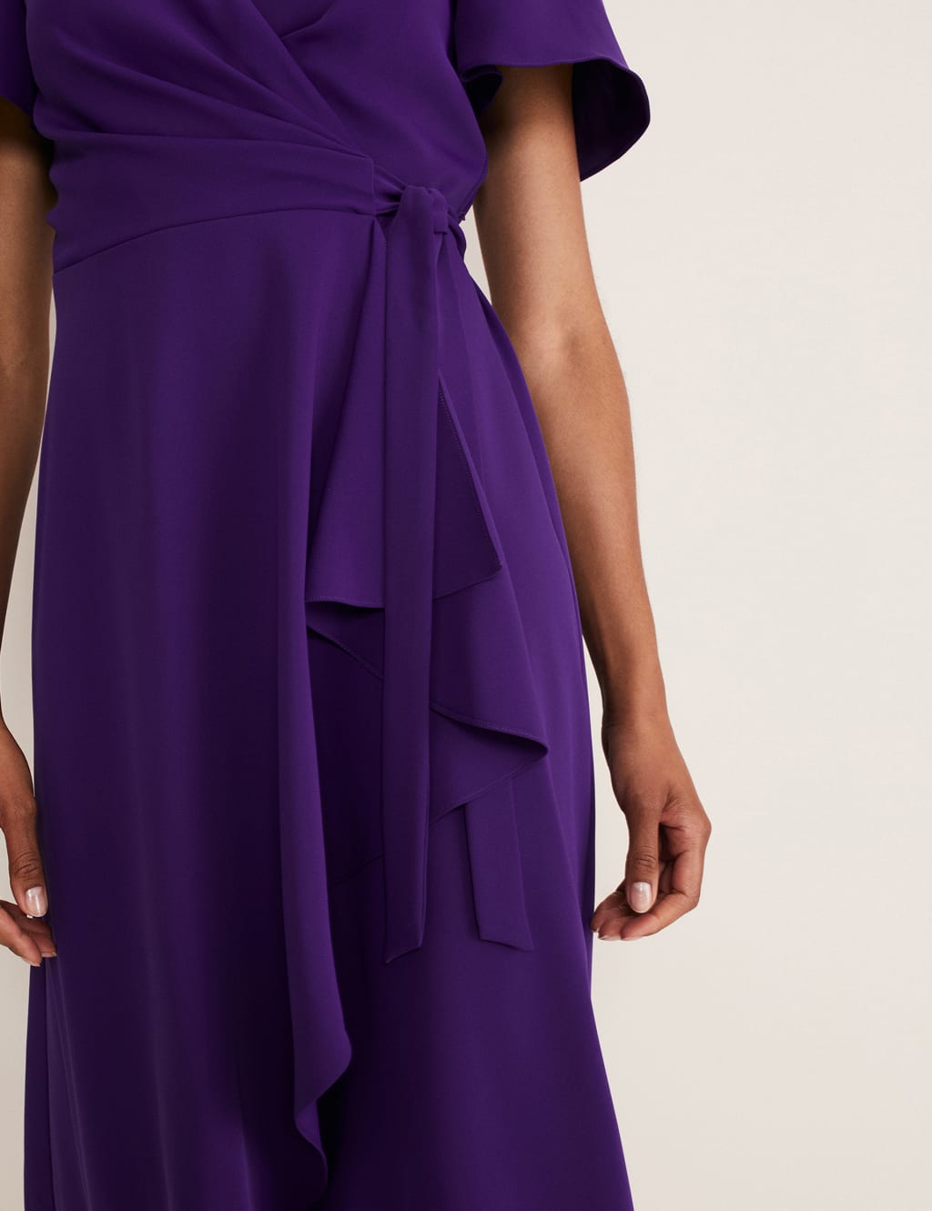 V-Neck Tie Waist Knee Length Wrap Dress image 3