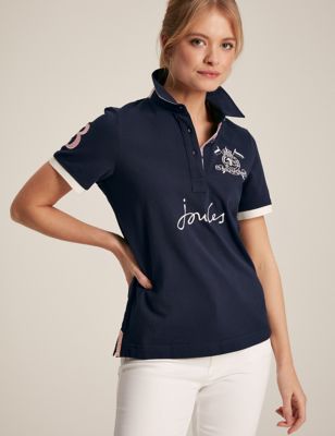 Joules Women's Pure Cotton Printed Polo Shirt - 8 - Navy Mix, Navy Mix