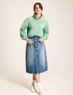 Joules Women's Denim Midi Skirt - 6 - Blue Denim, Blue Denim
