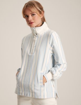 Joules Womens Pure Cotton Striped Half Zip Sweatshirt - 8 - Blue Mix, Blue Mix