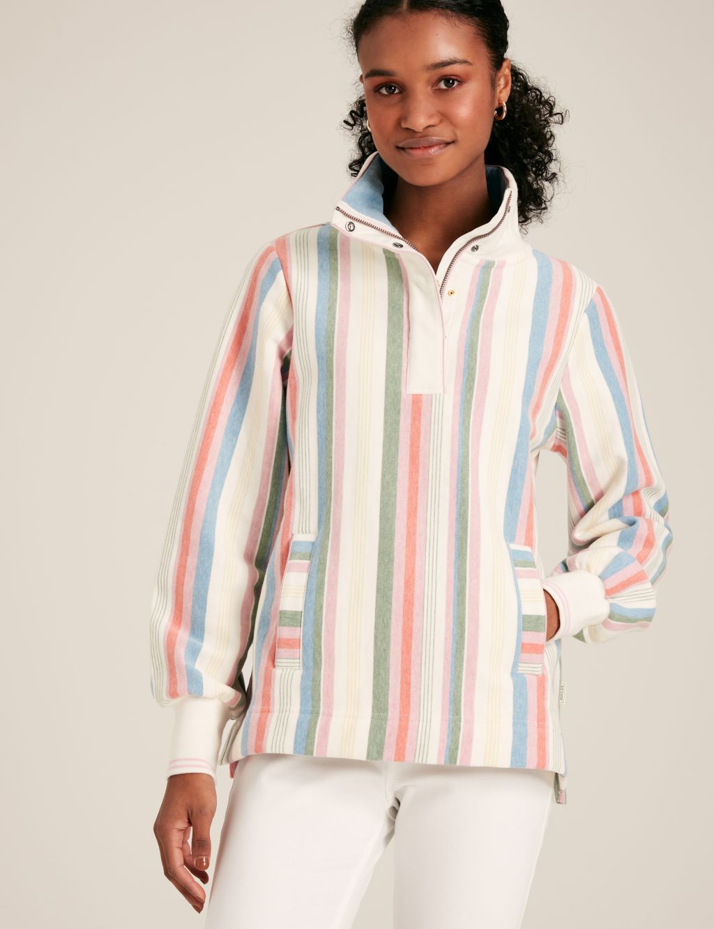 Pure Cotton Striped Half Zip Sweatshirt
