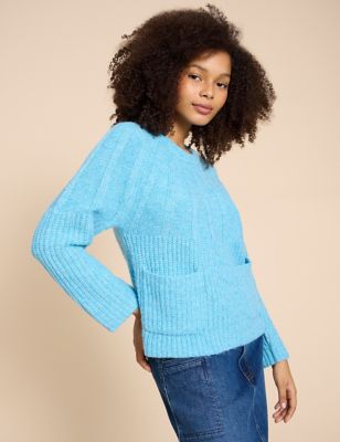 White Stuff Womens Recycled Blend Ribbed Crew Neck Jumper - 24 - Blue, Blue