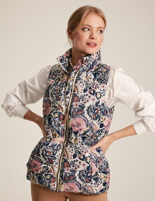 Joules Women's Printed Padded Waisted Gilet - 8 - Navy Mix, Navy Mix