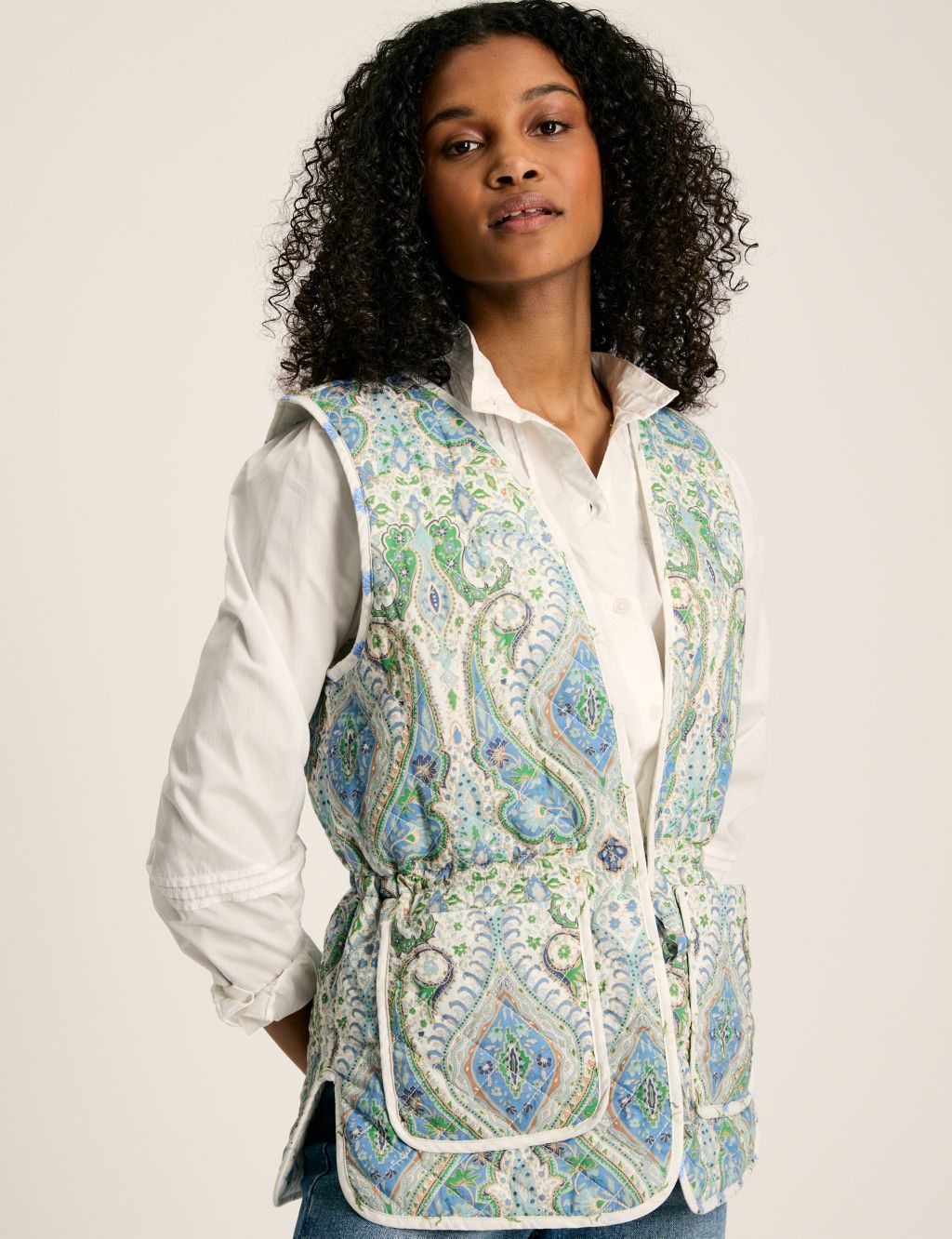 Pure Cotton Printed Quilted Waisted Gilet