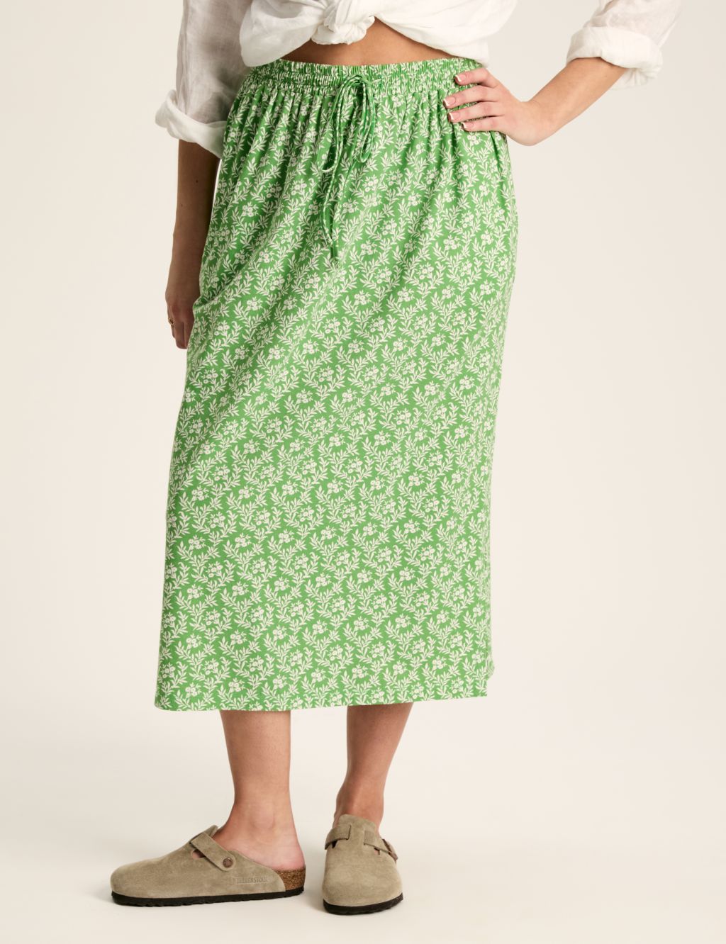 Pure Cotton Floral Drawstring Midi Skirt
