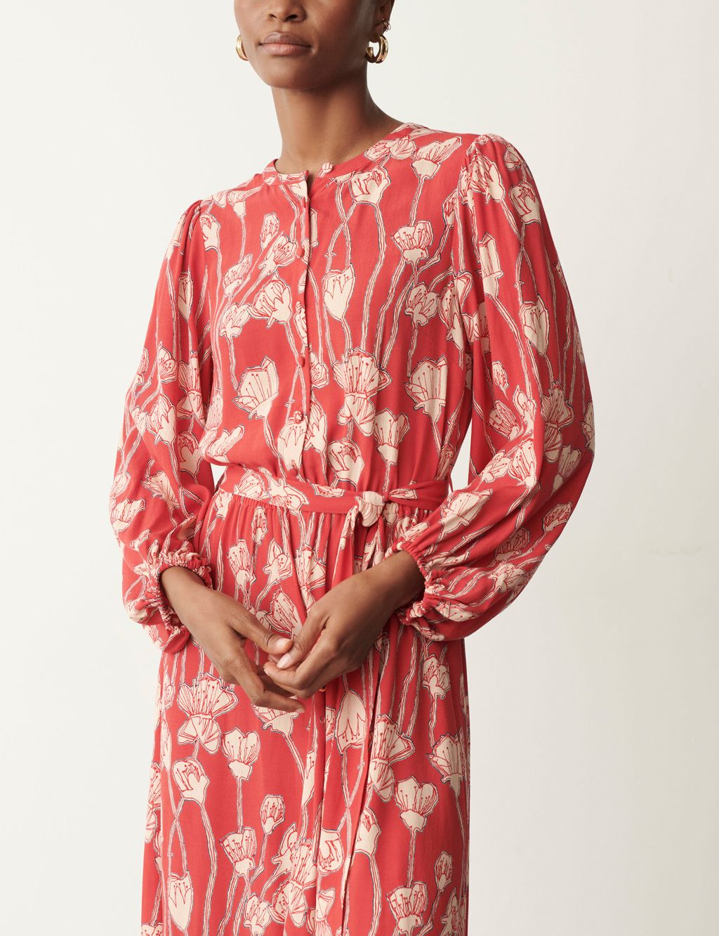 Floral Round Neck Belted Midi Waisted dress image 3