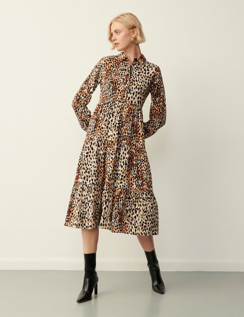 Animal Print Button Front Midi Tiered Dress image 2