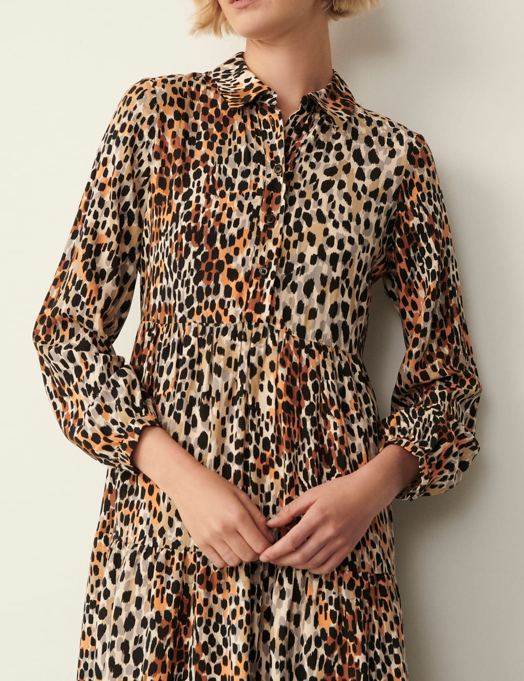 Animal Print Button Front Midi Tiered Dress image 3