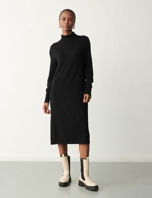 Finery London Womens Knitted High Neck Midi Column Dress - 10 - Black, Black