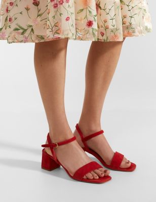 Hobbs Womens Suede Strappy Block Heel Sandals - 8 - Red, Red