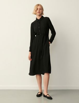 Finery London Womens Button Front Tie Waist Midi Shirt Dress - 20 - Black, Black