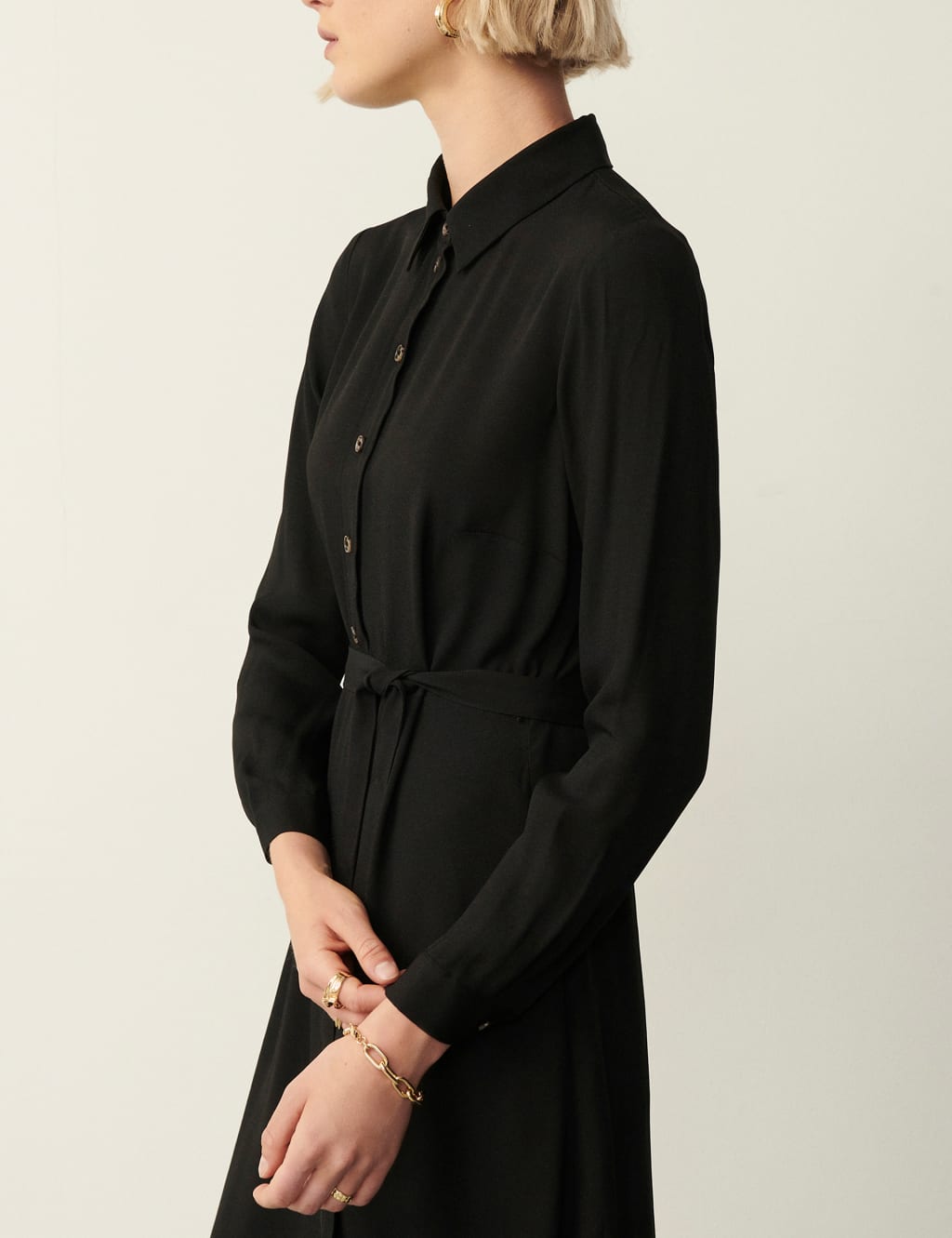 Button Front Tie Waist Midi Shirt Dress image 3