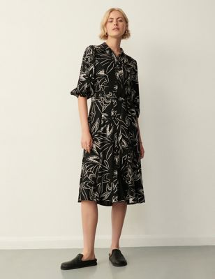 Finery London Womens Floral Blouson Sleeve Midi Shirt Dress - 14 - Black Mix, Black Mix